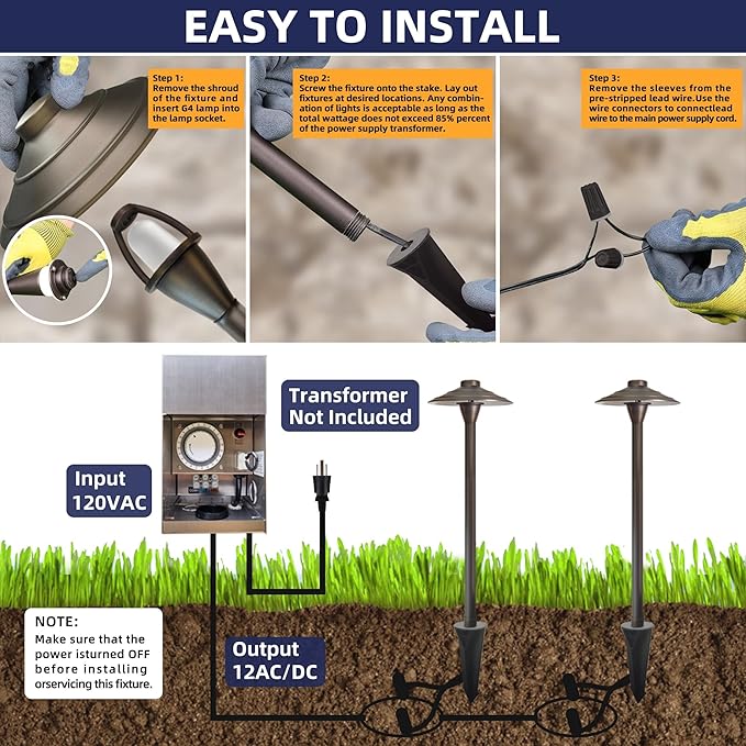 Solid Cast Brass Pathway Lights, 4 Pack 12V Low Voltage Landscape Lighting LED Path Lights with G4 Bulb for Outdoor Walkway, Garden, 23" Tall, 7.5" Shade