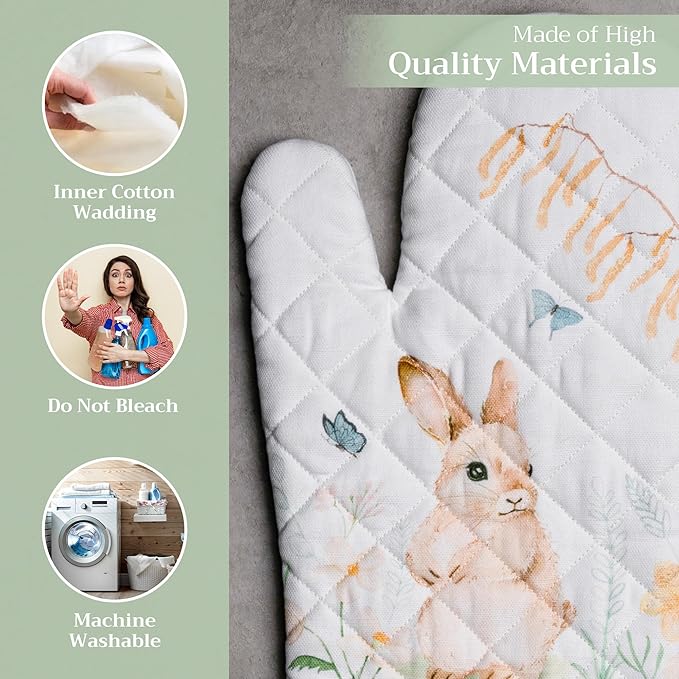 Maison d' Hermine Oven Gloves 100% Cotton Oven Mitt 7" x 13" with Loop Heat Resistant, BBQ, Cooking Gloves, Baking, Grilling, Kitchen, Handling Hot Pans Spring/Summer (Pack of 1, Easter Dew)