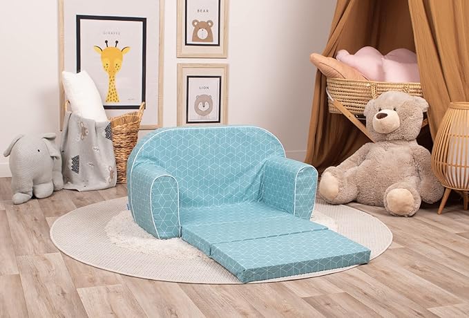 Delsit Kids Couch for Toddlers - 2 in 1 Convertible Foam Sofa to Lounger, Comfy Flip Out Lounge Chair for Children, Made in Europe