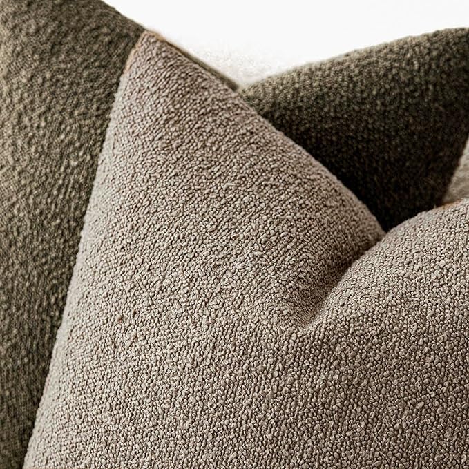 Foindtower Pack of 2 Textured Boucle Throw Pillow Covers Neutral Accent Solid Decorative Pillow Cases Cozy Woven Couch Cushion Case for Sofa Bedroom Living Room Home Decor 20x20 Inch Light Khaki Tan