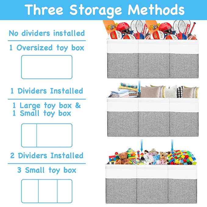 Large Toy Box Chest,Toy Storage Organizer,Storage Bins with Lids,Stuffed Animal Storage,Toy Bins for Kids,Toddlers,Baby,Girls,Nursery,Living room,playroom(Grey)