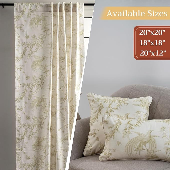 Maison d' Hermine Decorative Pillow Covers 20x20 Inch Square 100% Cotton Throw Pillow Covers with Invisible Zipper Cushion Case for Living Room Couch, Chair, Sofas, Bedroom, Home (Paradise - Sage)