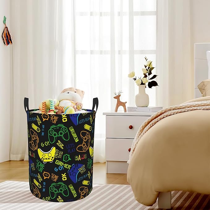 Game Controller Video Game Laundry Basket,Waterproof Laundry Hamper,Collapsible Organizer Basket for Storage Bin Toy Bins,Dirty Clothes Laundry Basket for Living Room/Bathroom/Bedroom