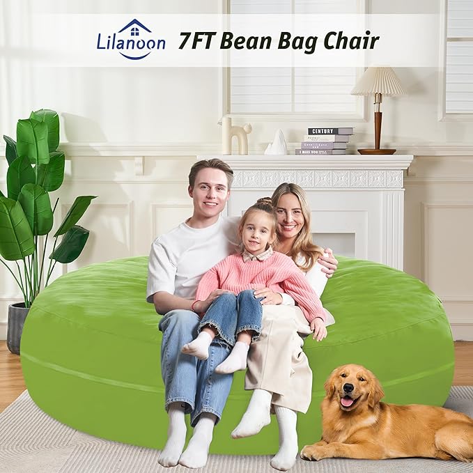 7FT Bean Bag Chair with Ultra Soft Velvet Cover Bean Bag Sofa with Memory Foam Bean Bag Chairs with Large Size Lazy Sofa for Dorm Office Living Room Bedroom Grass Green 7'