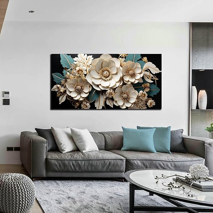 Flower Canvas Wall Art for Living Room Bedroom Home Office White Flower Picture Artwork Large Framed Wall Art Modern Canvas Prints Size 24x48