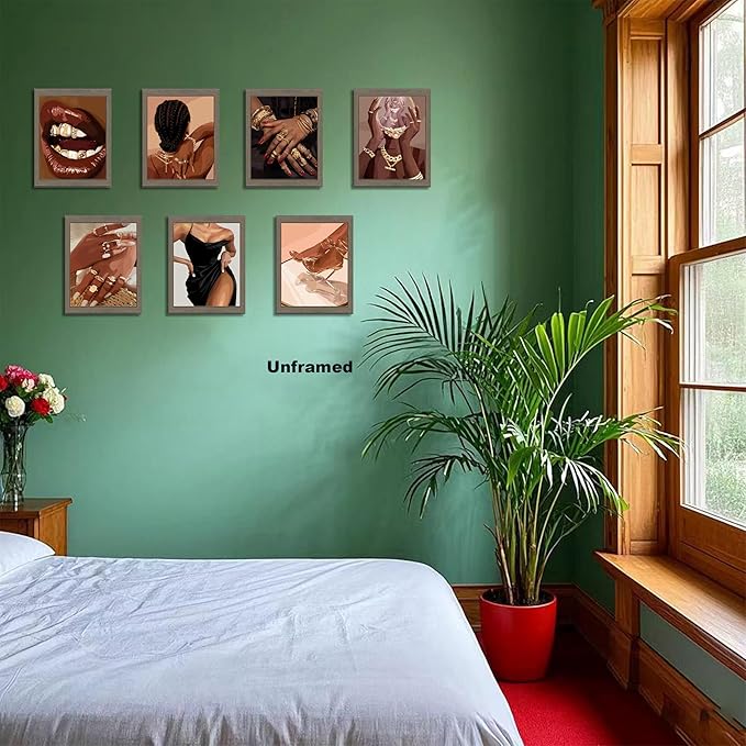 SEHSUVC Black Girl Posters Wall Art Set of 9, Abstract African American Woman Wall Decor Painting, Trendy Boho Artwork Aesthetics Prints for Living Room Bedroom Home Decor Unframed 8x10In
