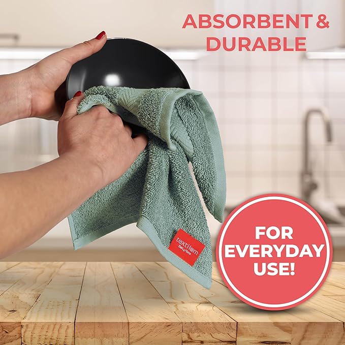 TEXTILOM 100% Turkish Cotton 6 Pcs Luxury Bath Towels, Soft & Absorbent Bathroom Towels Set (2 Bath Towel, 2 Hand Towel, 2 Washcloths)- Green