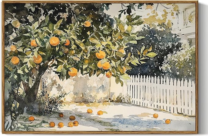 InSimSea Framed Canvas Wall Art Vintage Decor, Orange Trees Art Room Decor Aesthetic, Classic Rustic Farmhouse Wall Decoration for Bedroom Living Room Bathroom Gallery, 16x24inch