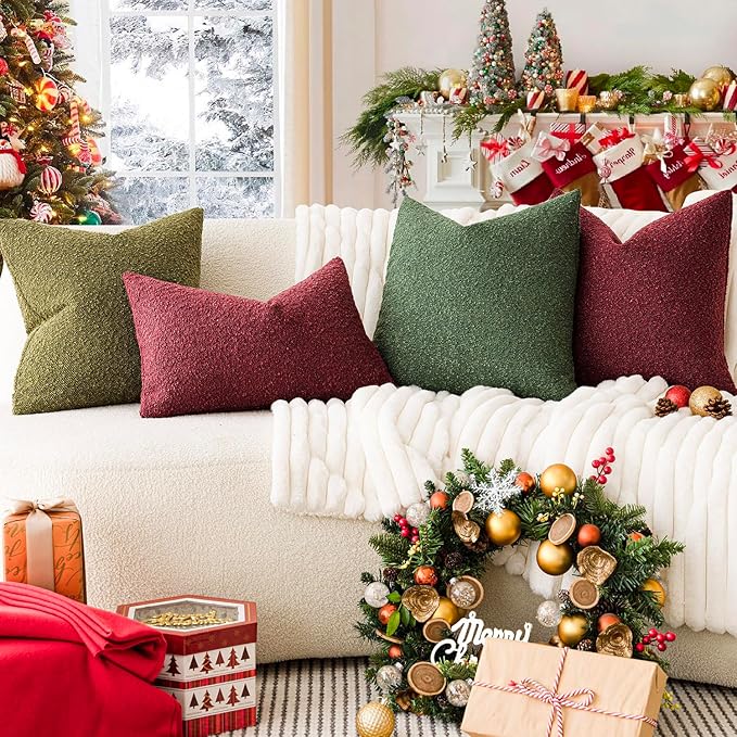 Foindtower Pack of 2 Textured Boucle Throw Pillow Covers Accent Solid Pillow Cases Cozy Soft Decorative Couch Cushion Case for Chair Sofa Bedroom Living Room Home Decor 18 x 18 Inch Hunter Green