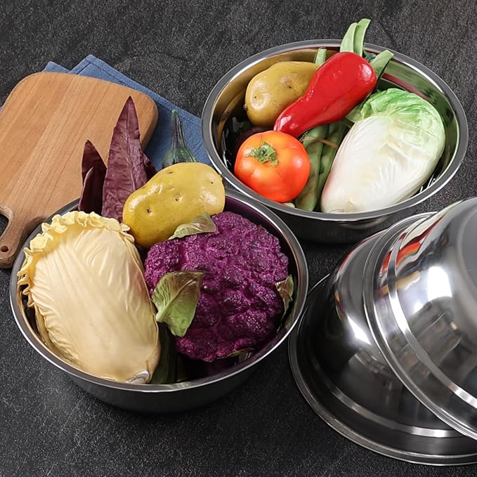 Set of 4 Stainless Steel Serving Bowls, Metal Prep Mixing Bowls for Kitchen