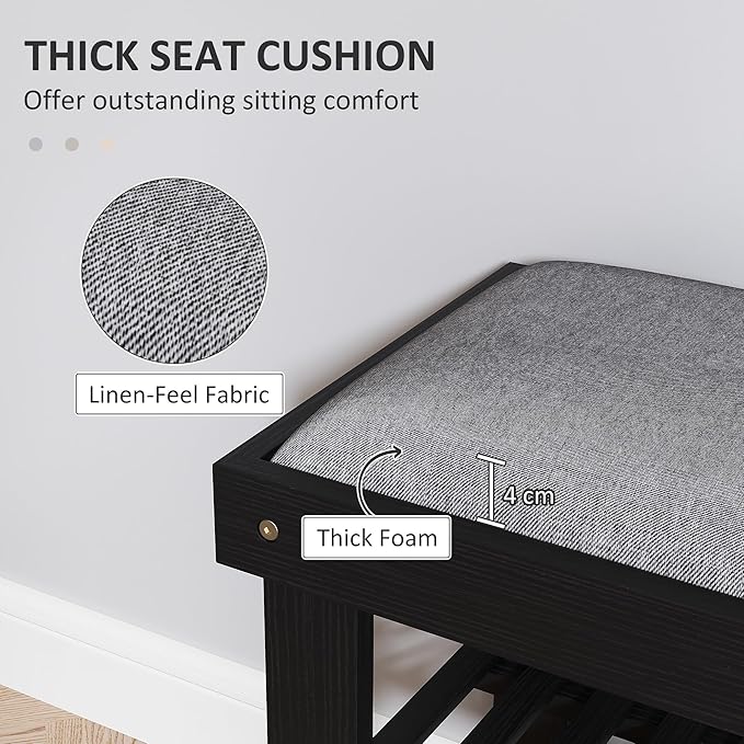 HOMCOM Bamboo Shoe Bench, 3-Tier Entryway Bench with Storage and Cushion, Shoe Organizer for Entryway, Hallway, Holds Up to 331 lbs, 23.6 x 11.4 x 19.3 Inches, Black