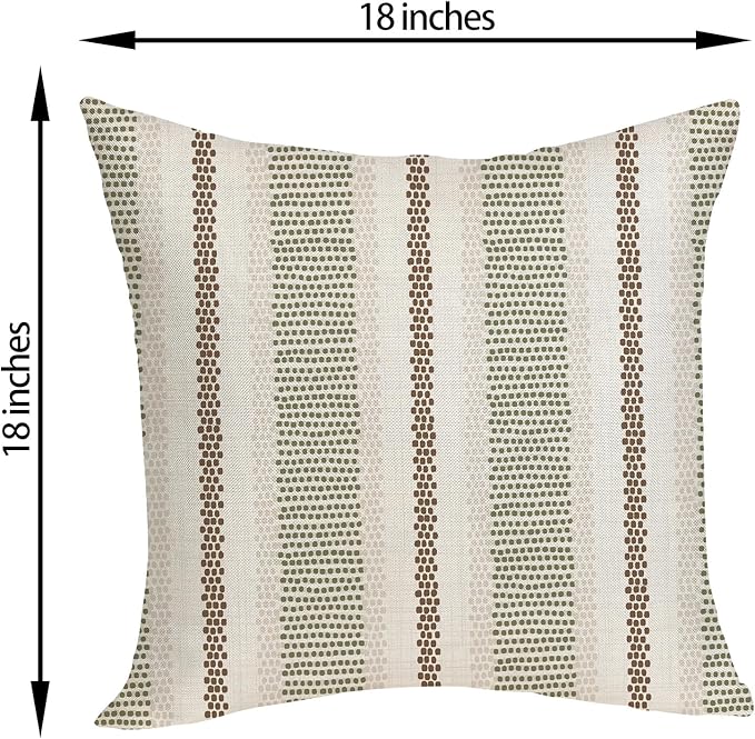 Boho Pillow Covers 18x18 Pack of 2 Sage Green Brown Polka Dot Stripe Decorative Throw Pillow Covers Bohemian Abstract Modern Decor Pillowcase Farmhouse Cushion Case for Sofa Couch,Outdoor Decor