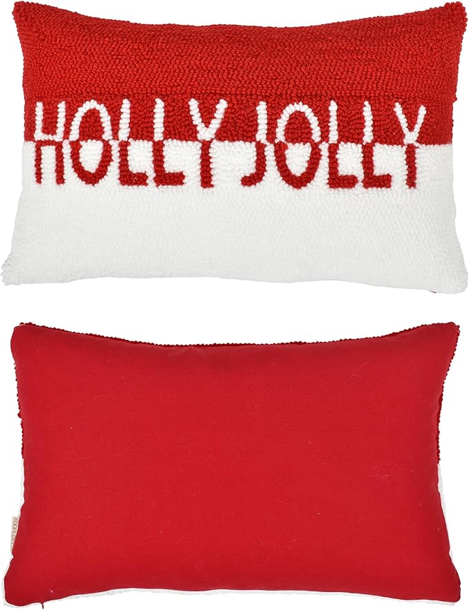 Holly Jolly Christmas Pillow Covers 12x20, Hooked Wool Embroidered Christmas Throw Pillow Covers Christmas Decorations Holiday Pillows for Home Couch,Red White