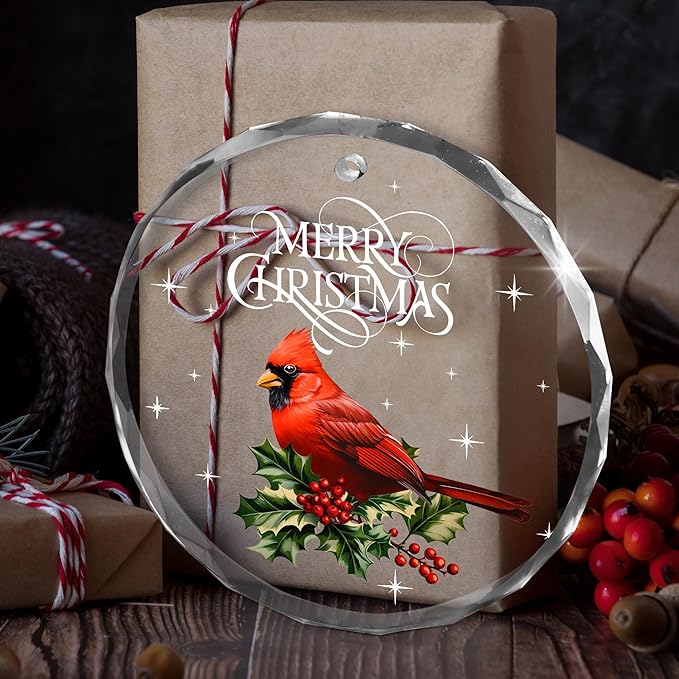 Cardinal Christmas Ornaments 2025 - Christmas Tree Decoration Glass Ornaments - Red Cardinal Decor Glass Ornament, Christmas Birthday Gifts for Women Men, Sympathy Gifts for Loss of Loved One