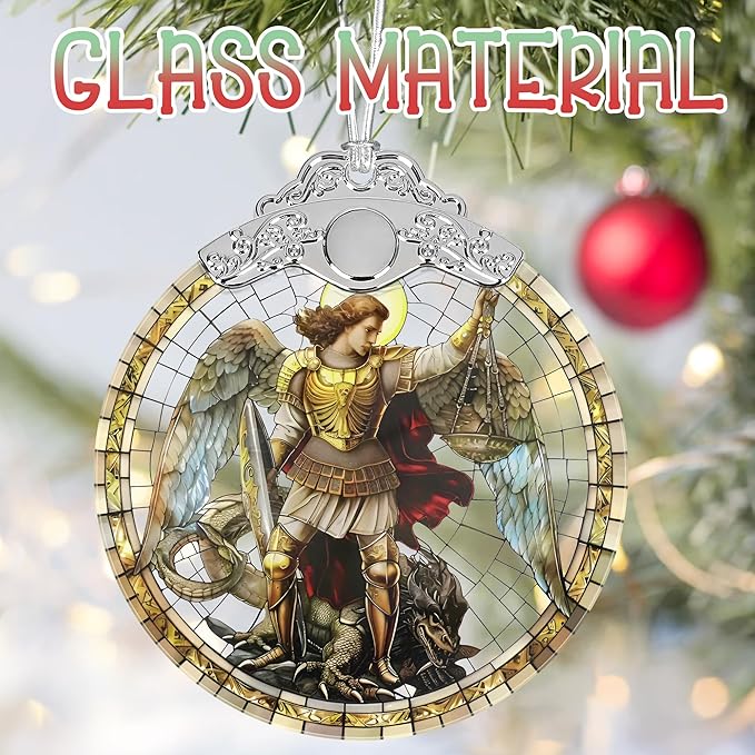 Archangel Michael Christmas Ornaments, 3" Stained Glass Christmas Decor, Christmas Tree Ornaments, Gifts for Men, Unique Gift Idea, Perfect for Holiday Party, Tree, Window, Home Decor