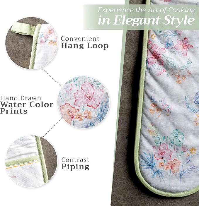Maison d' Hermine Paradise Island 100% Cotton Easter Double Oven Glove with Loop Heat Resistant for BBQ | Cooking | Baking | Grilling | Microwave | Barbecue | Spring/Summer (7.5 Inch by 35 Inch)