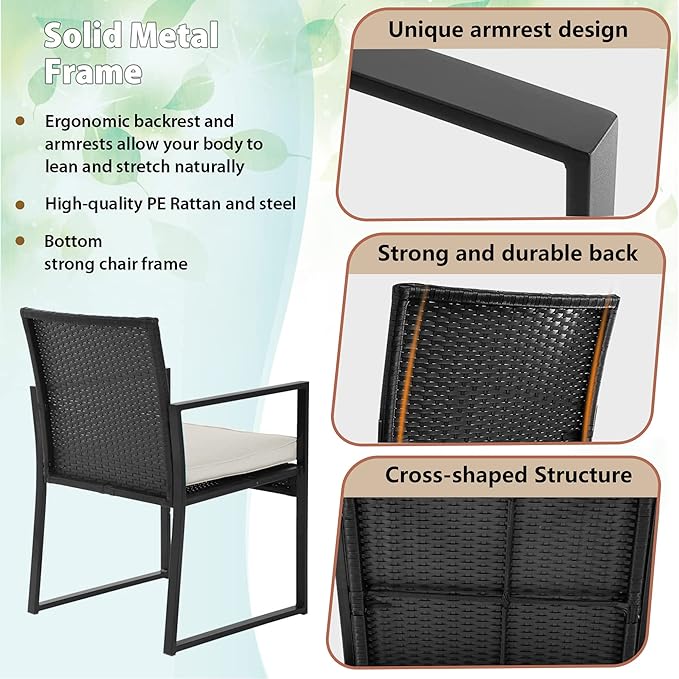 FDW | 3-Piece Patio Furniture Set | Khaki |Outdoor Wicker Furniture with Coffee Table | Modern Rattan Chairs Conversation Set | Outdoor Seating | Weather-Resistant | for Porch, Garden, Lawn