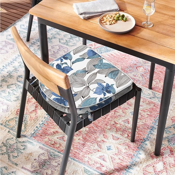 Set of 4 Outdoor Chair Cushions 19"x19"x2",Water Repellent Patio Seat Cushion with Ties and Removable Covers,Dining Chair Cushions for Indoor Kitchen Yard and Patio Furniture,Clemens Noir Blue