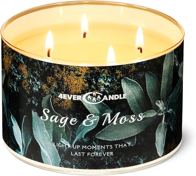 4-Wick Scented Candle - 18oz Soy Wax Blend Candle Over 50Hrs Long-Lasting Fragrance, Home Decor and Housewarming Gifts, Sage & Moss