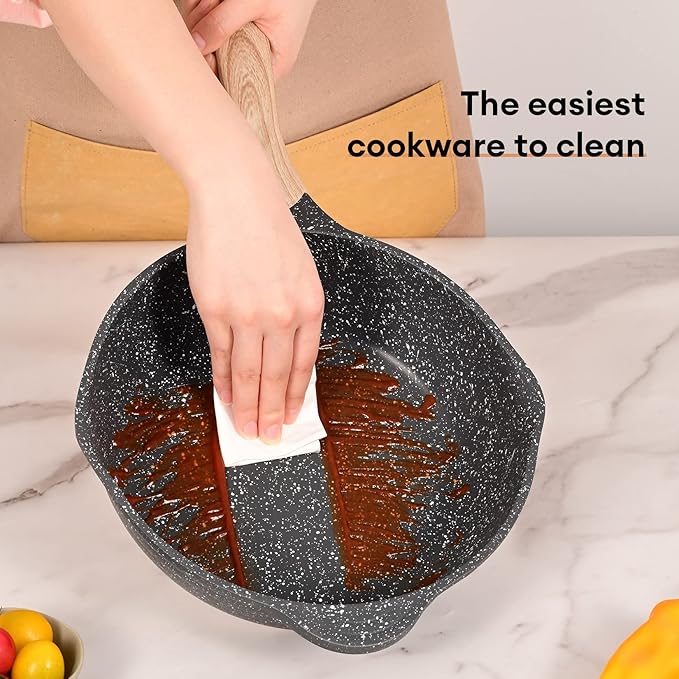 JEETEE Pots and Pans Set Non Stick 23pcs, Healthy Kitchen Cookware Sets, Induction Cooking Set W/Gray Frying Pans, Saucepans, Sauté & Griddle & Crepe Pan (PFOA, PFAS, PFOS Free)