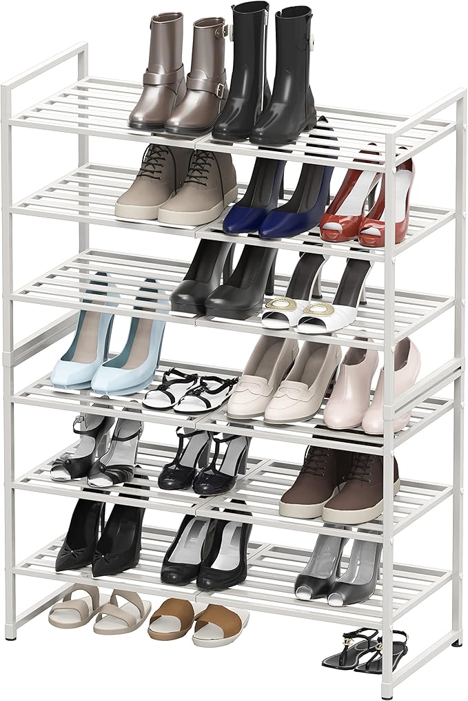 SIMPLE HOUSEWARE 3-Tier Stackable Metal Panel Shoes Rack, White