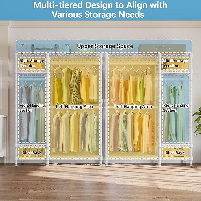 VIPEK V2S Heavy Duty Clothes Rack 4 Tiers Wire Shelving Garment Racks with 3 Hanging Rods Compact Freestanding Closet Metal Closet Rack, Max Load 700LBS, White