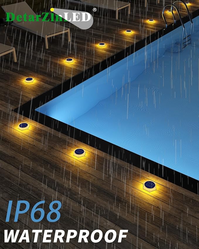 Solar Deck Lights Outdoor, Warm White Waterproof Step Lights for Stairs, Sidewalk, Pathway, Yard, Patio, Garden, Ground (4 Pack)