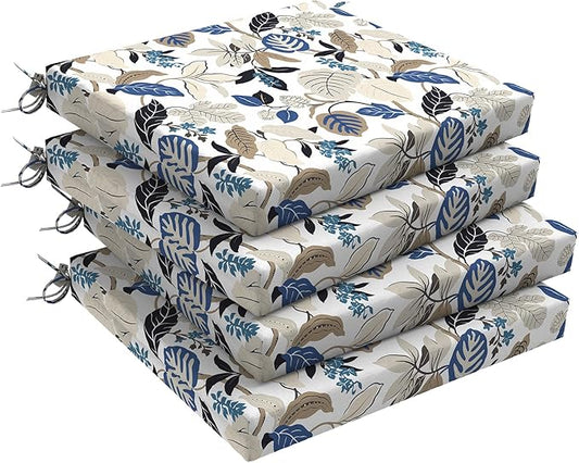 Set of 4 Outdoor Square Chair Cushions 18.5"x16"x2" for Patio, Water Resistant Patio Dining Seat Pads Replacement for Kitchen Garden and Outdoor Furniture Decoration - Breeze Leaves Beige