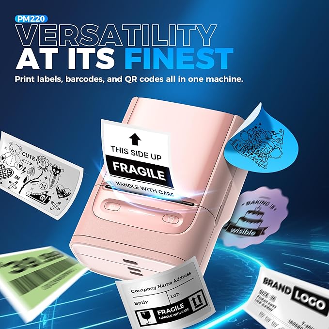 Nelko Label Maker Machine with Tape, PM220 Bluetooth Label Printer, 2 Inch Portable Thermal Printer for Small Business, Logo, Clothing, Sticker Printer for Phones & PC, with 3 Labels, Pink