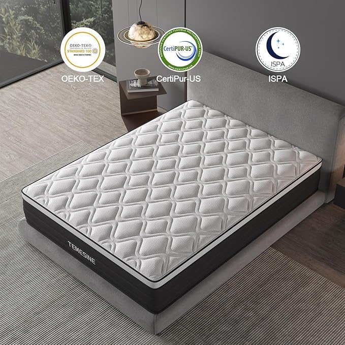 King Size Mattress, 12 Inch Hybrid Mattress in a Box with Individual Pocket Spring, Gel Memory Foam and Euro Top, Medium Firm Feel with Motion Isolation, Pressure Relief, Edge Support,Black