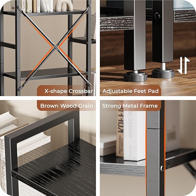 SUPERJARE Triple 5 Tier Bookshelf, Bookcase with 14 Open Display Shelves, Wide Book Shelf Book Case for Home & Office, Black