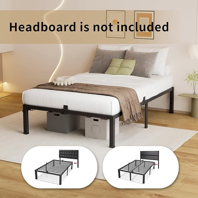 MAF 18 Inch Twin Size Bed Frames No Box Spring Needed Heavy Duty Metal Platform Bed Frame Steel Slat Support Easy Assembly Noise Free Black Bed Frame Twin