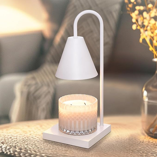 Sheffield Home Glass Candle Warmer Lamp – Elegant Candle Warmer for Long-Lasting Fragrance, Sleek Design, 13x5.5, White Iron Candle