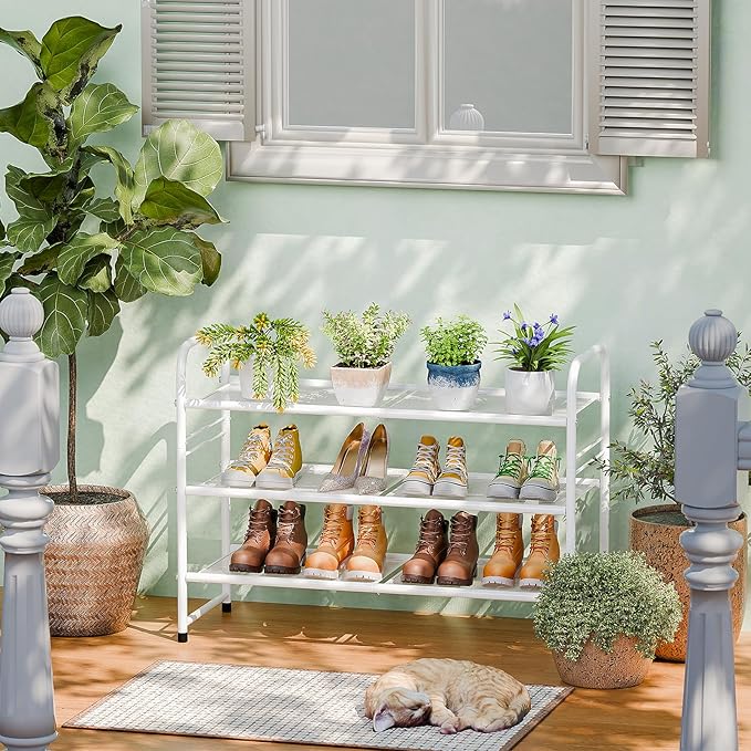 SUFAUY 3-Tier Mesh Shoe Rack, Closet Metal 33" Wide Shoe Rack Organizer Heavy Duty, White