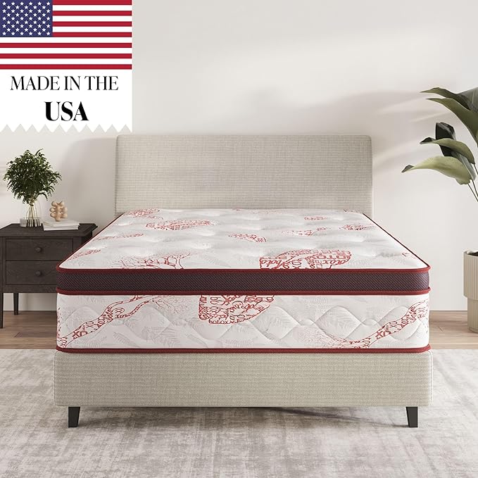 Ottomanson King 13" Luxury I Eurotop Mattress, Medium-Firm Memory Foam Comfort - Made in USA - Premium Quilted Cover Mattress - Fiberglass-Free - Bed in a Box