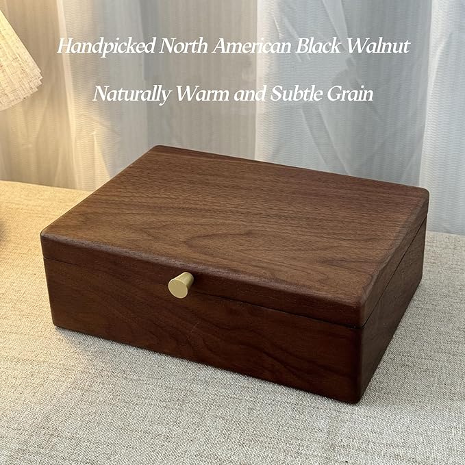 Bescott 2 Layer Solid Black Walnut Wooden Jewelry Box for Women Wood Vintage Organizer for Men Earrings Rings Necklaces Bracelet Watch Storage Mother's Day Gift