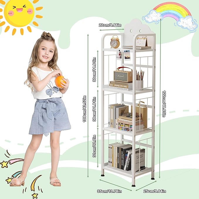 UMDONX 4-Tier Cloud Kids Bookshelf, Cute Nursery Bookcase & Toy Storage Organizer for Toddlers, Bedroom & Playroom, White