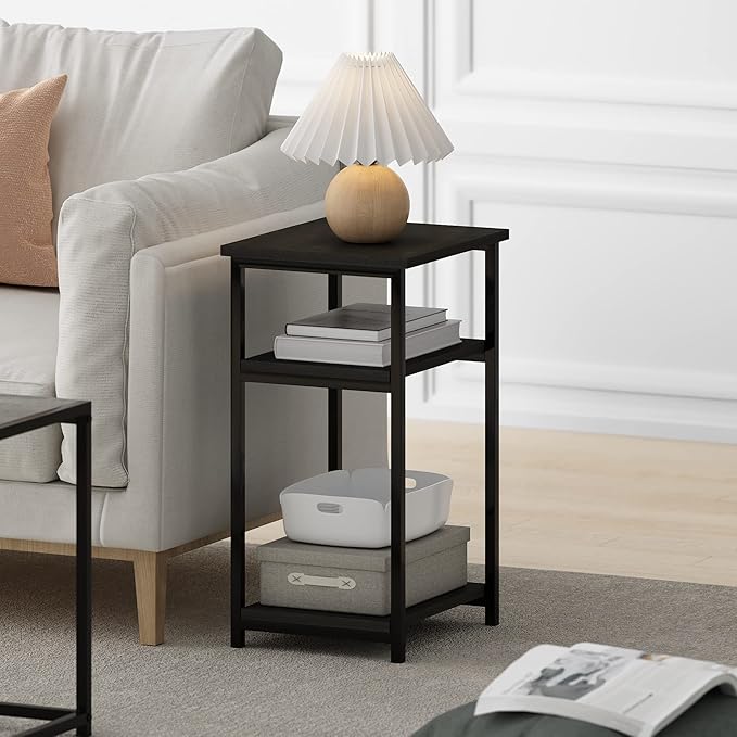Furinno Just 3-Tier Metal Frame End Table with Storage Shelves, 1-Pack, Espresso