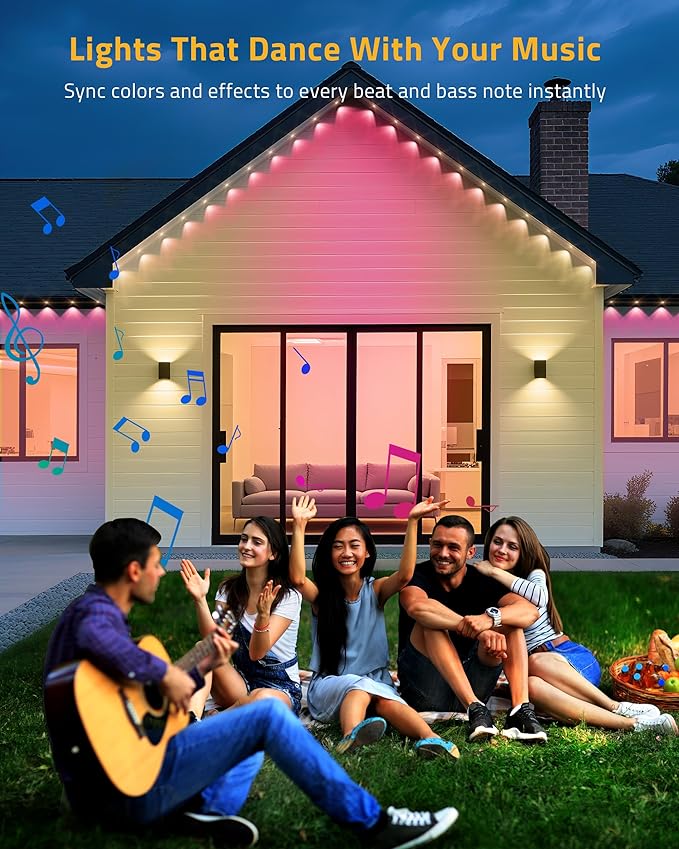 Permanent Outdoor Lights, 111FT Smart Black Christmas Lights with App Control, IP65 Waterproof Eternity Eaves Lighting with 72 RGB LED Lights for Outside Roofline Decor, Party, Holiday Xmas