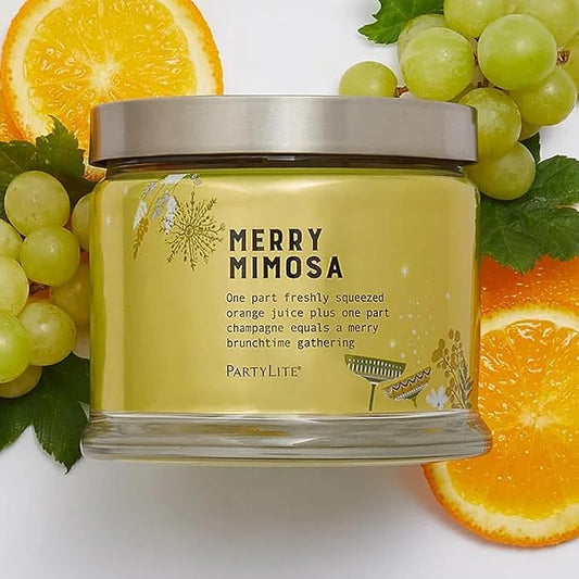 PartyLite 3-Wick Jar Candle, Highly Fragranced Clean Burning Glass Candle, 25-45 Hours Burn Time (Merry Mimosa)