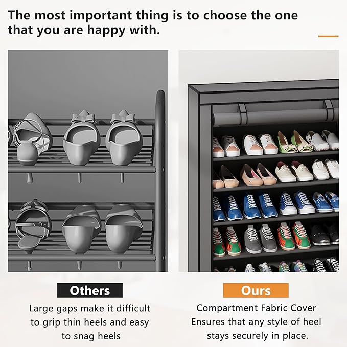 Laiensia 9-Tier Vertical Shoe Rack Organizer, Space Saving Shoe Storage Organizer, Non-Woven Cover Shoe Shelf Holds 36-45Pairs for Bedroom, Hallway, Closet Entryway, Grey