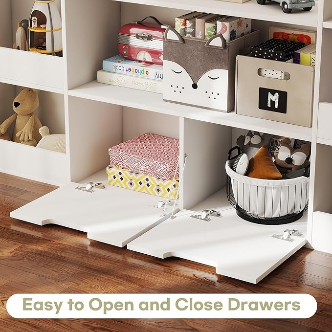 4 Tier Kids Bookshelf and Toys Storage Organizer - Bookcase for Kids Room,9 Cube Toys Bookshelf with 2 Drawers,Book Shelf for Living Room Nursery for Children, Toddlers, Gifts,White
