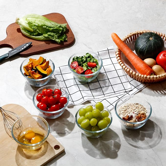 NUTRIUPS Glass Bowls Set Cereal Bowl Glass Salad Bowls Small Bowl for Kitchen (13oz-set of 6)