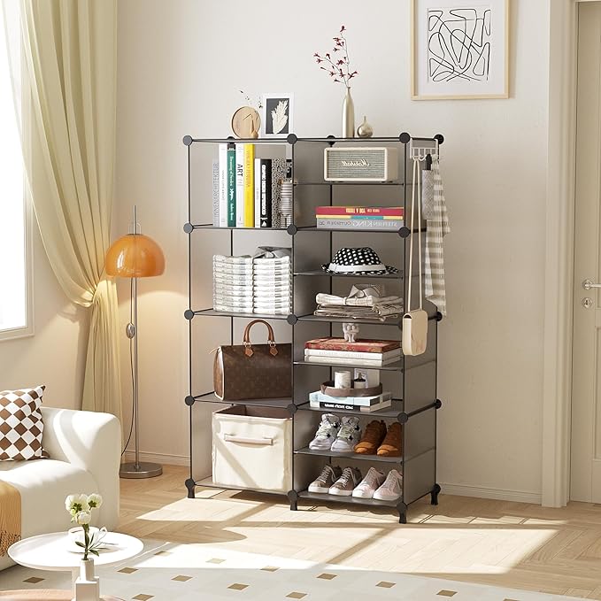 AWTATOS Closet Organizer 8 Cube Storage Shelves Clothes Organizers Stackable Cubby Shelving for Closet Bedroom Living Room Grey