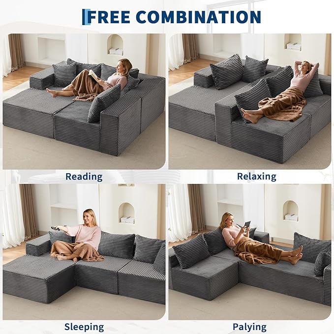 108" Comfy Cloud Sectional Couch with Chaise, L Shaped Boneless Sofa | Gray Couches for Living Room, Modular Sofa Couch & Bed, No Assembly Required, (Gray, Left Facing Chaise)