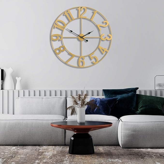 Sorbus 32-Inch Large Wall Clock – Decorative Gold Metal Clock with Black Hands – Silent, Battery Operated, Modern Wall Decor for Living Room, Kitchen, or Office – Great Gift for Housewarming or Office