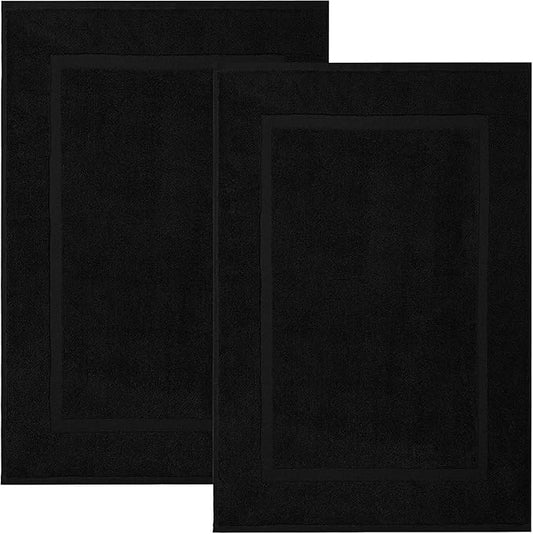 DAN RIVER Classic Bath Mat - Black, 100% Ring Spun Cotton, Pack of 2, 21x34 inches, 800 GSM, Non-Slip, Absorbent, Quick Drying, Machine Washable Bathroom Floor Mats for Shower, Kitchen & Bath