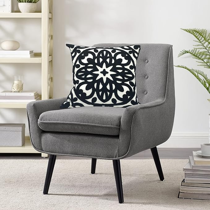 Alysheer Embroidered Decorative Throw Pillow Cover 18x18 inch, Classic Boho Mandala Chic Knit Pattern, 100% Cotton Canvas Cozy Cushion Case for Sofa Couch Living Room Bedroom(Black)