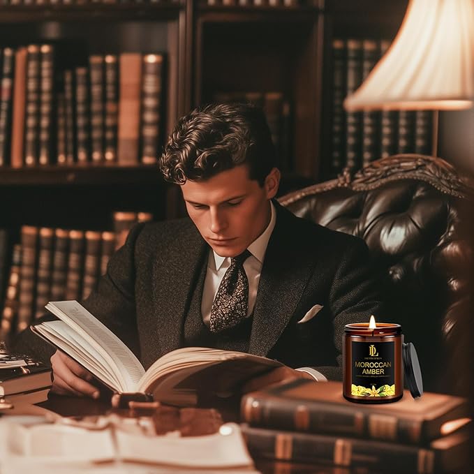 Moroccan Amber Scented Candle, Soy Candles for Home Scented, Masculine Amber Jar Candles Gifts for Men Women, 7oz