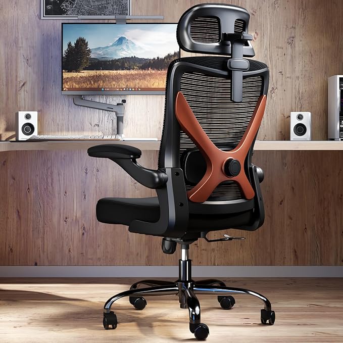 Ergonomic Office Chair - X-Shaped Computer Desk Chair Comfy, Gaming Chair, Office Chair with Lumbar Support, Mesh Office Chairs with Headrests, Desk Chair for Long Hours (Black Orange)